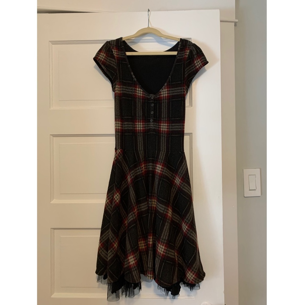 Free People Black & Red Plaid Mini Dress